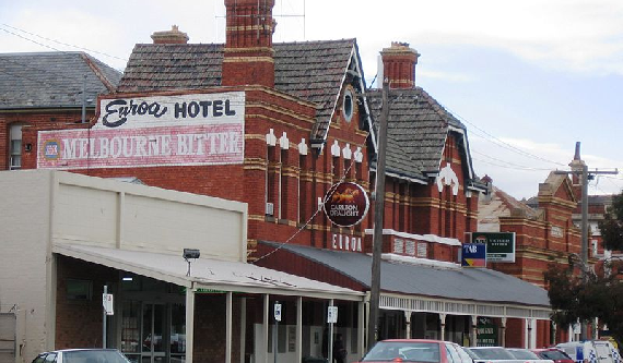 Euroa is a town in the Shire of Strathbogie in the north-east of Victoria, Australia. Euroa's claim to fame is that the National Bank was robbed by Ned Kelly in 1878. Much of the region's wealth once came from sheep but now it comes from horse studs.